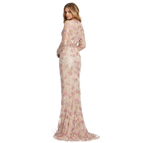 Mac Duggal 79281 NWT FLORAL EMBROIDERED ILLUSION LONG SLEEVE TRUMPET GOWN - Picture 2 of 7